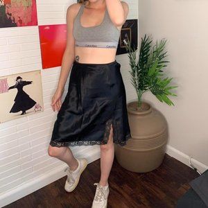 Size S, Victoria's Secret gold tagged Black Lace 100% Nylon silk Slip Skirt